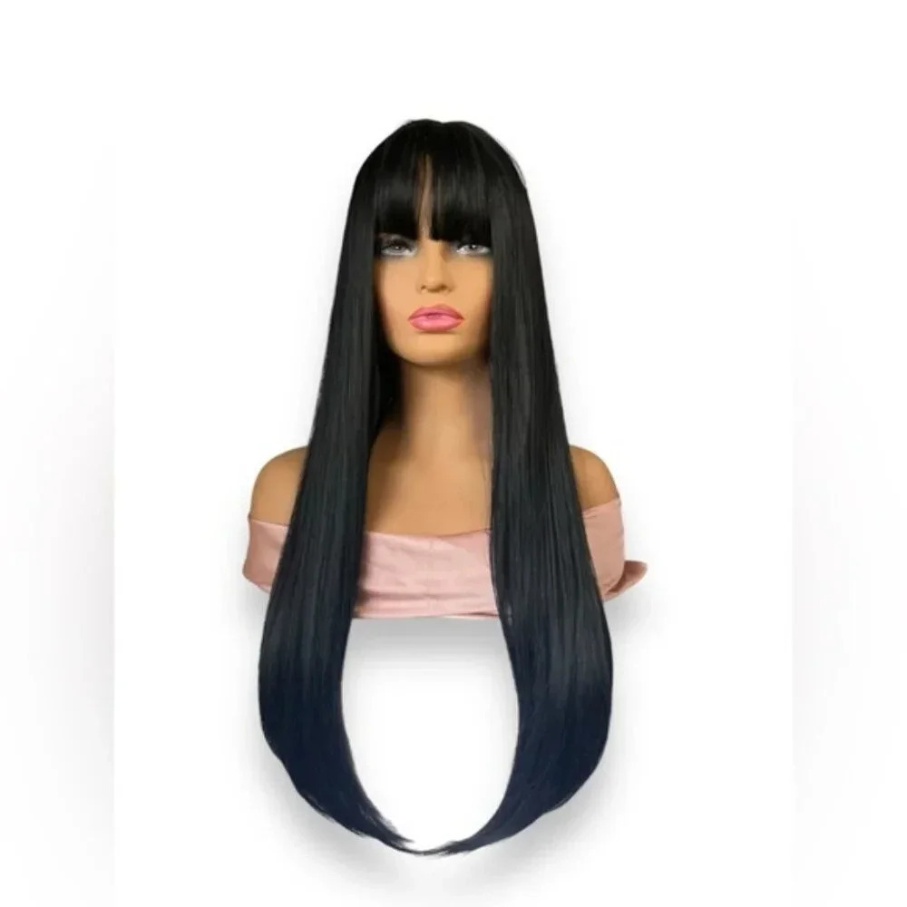 33 Inch Long Black Wig With Bangs Thick beautiful Hair - Picture 6 of 7